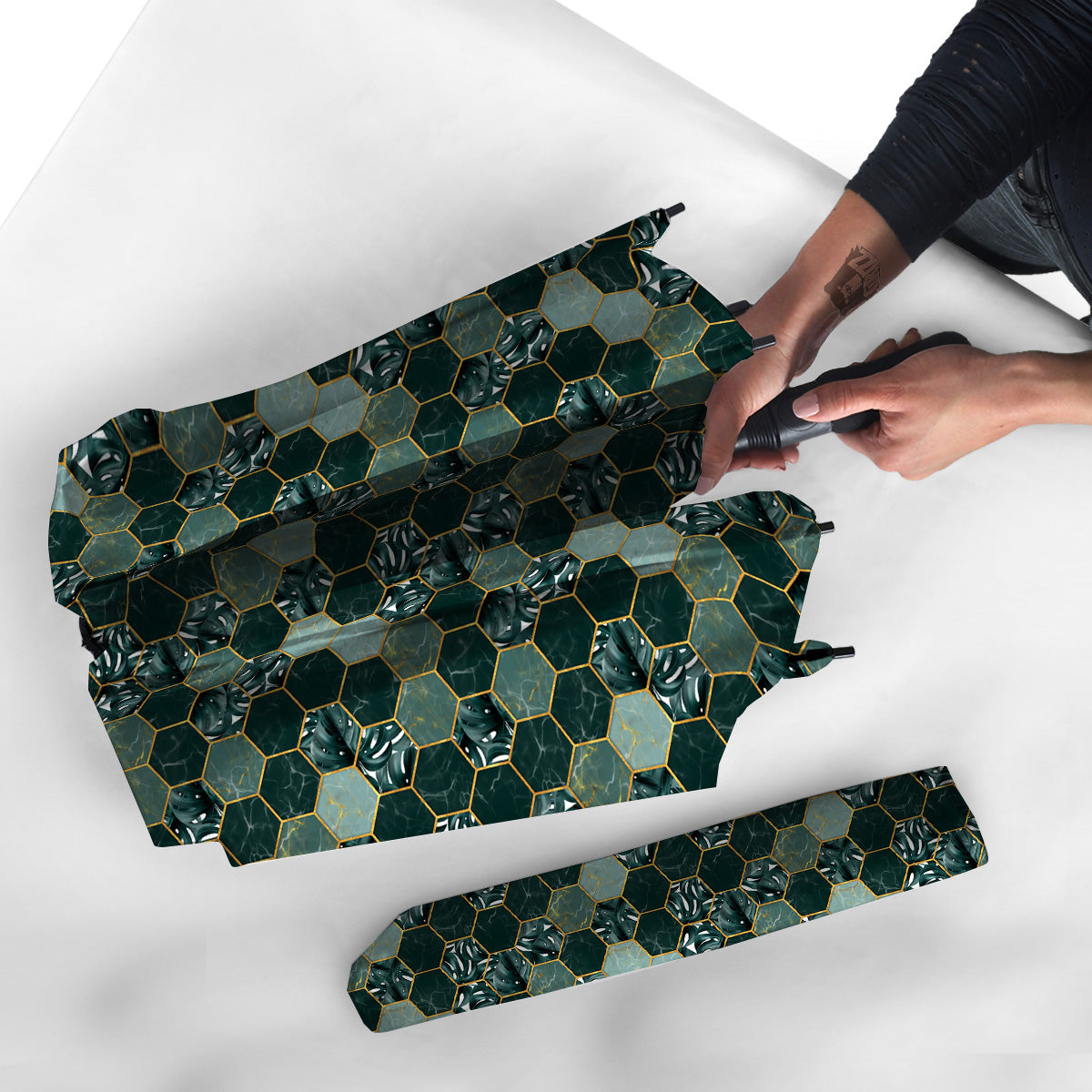 Marble Hexagon Green Tropical Print Pattern Umbrella-grizzshop