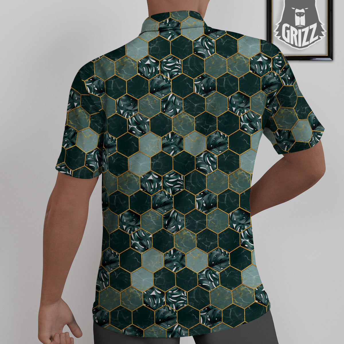 Marble Hexagon Green Tropical Print Pattern Untucked Shirts-grizzshop