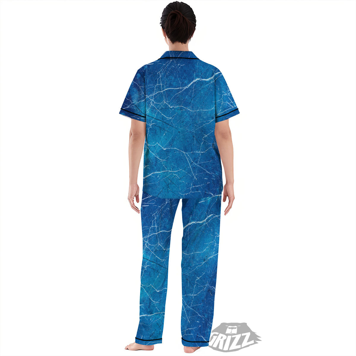 Marble Ice Blue Print Women's Pajamas Set-grizzshop