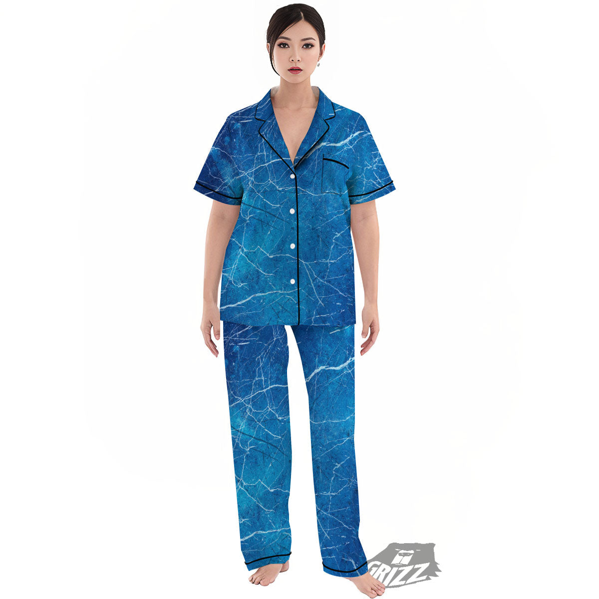 Marble Ice Blue Print Women's Pajamas Set-grizzshop