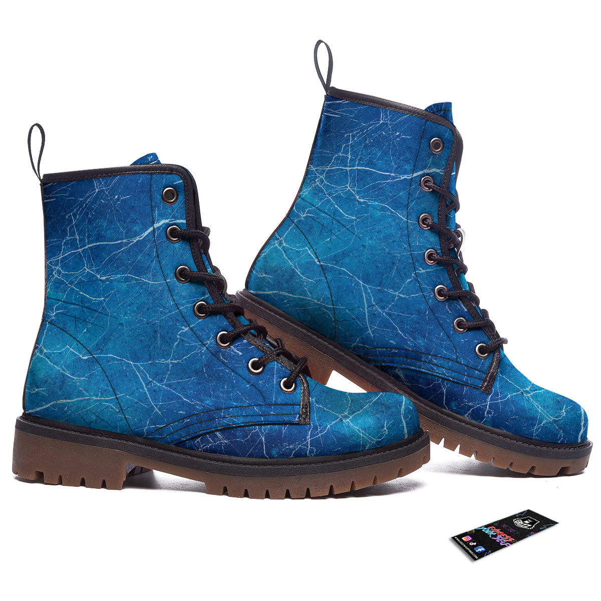 Marble Ice Blue Print Work Boots-grizzshop