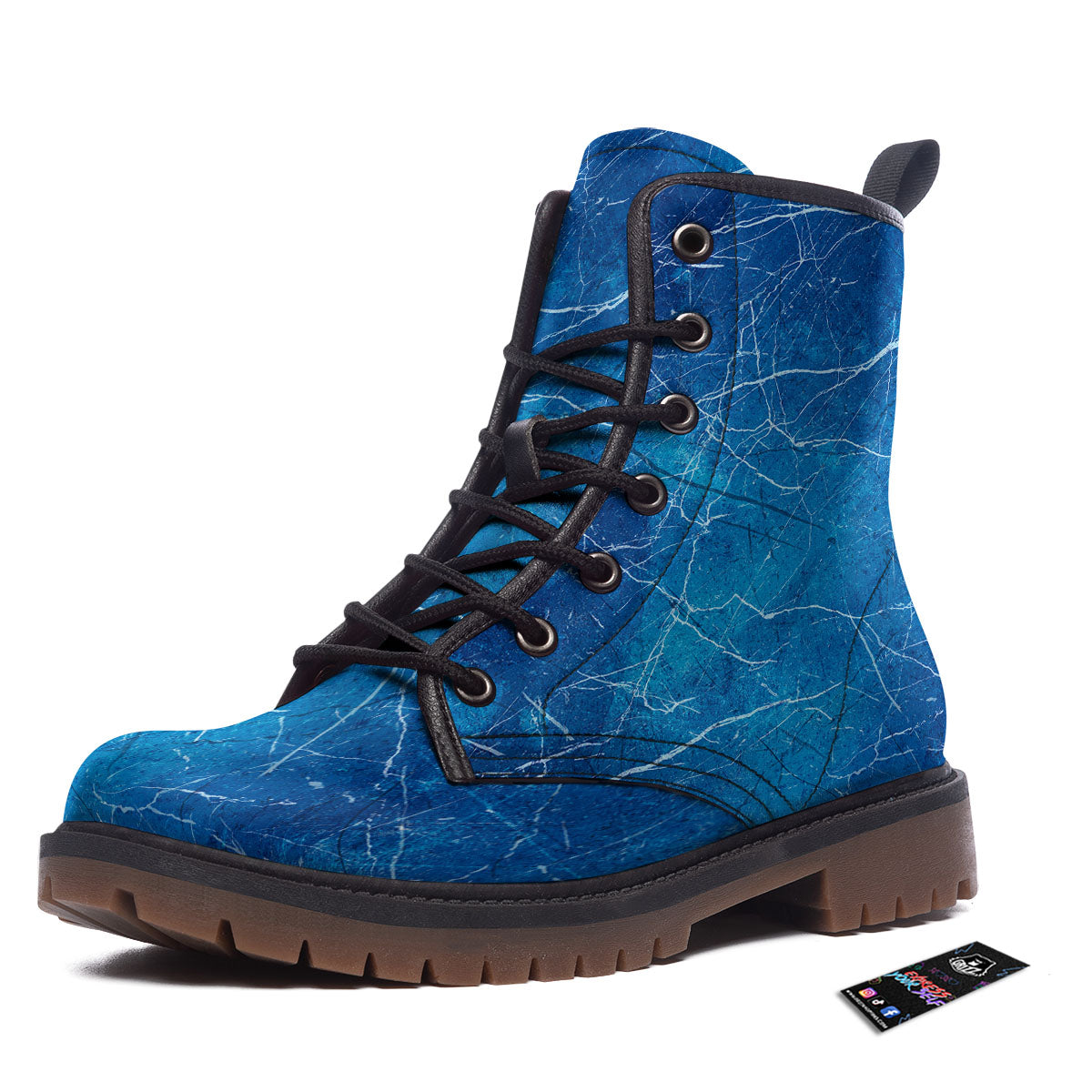 Marble Ice Blue Print Work Boots-grizzshop