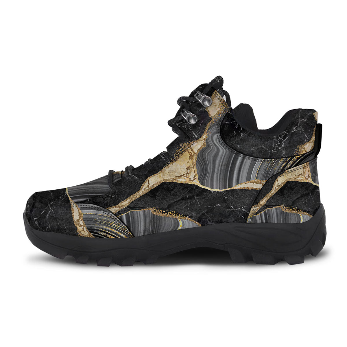 Marble Liquid Black Gold Print Hiking Shoes-grizzshop