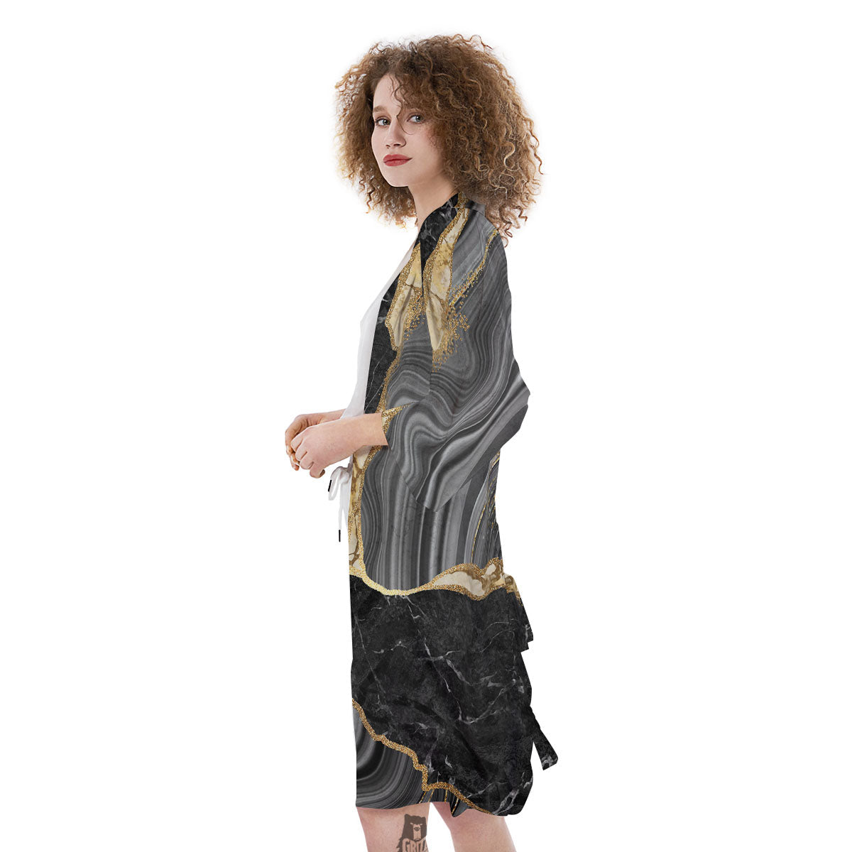 Marble Liquid Black Gold Print Kimono-grizzshop