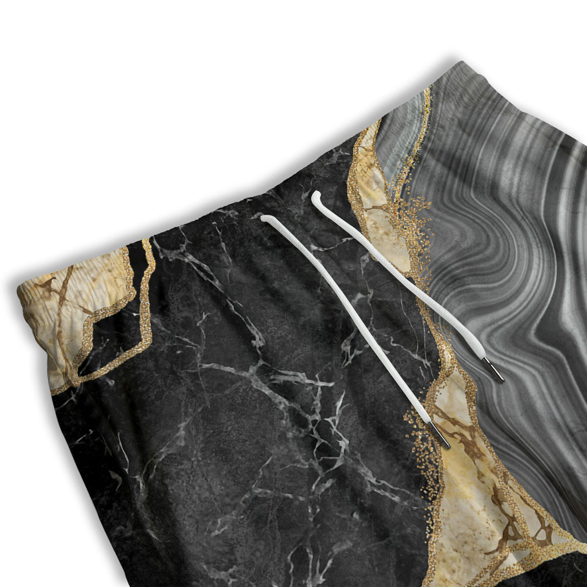 Marble Liquid Black Gold Print Men's Athletic Shorts