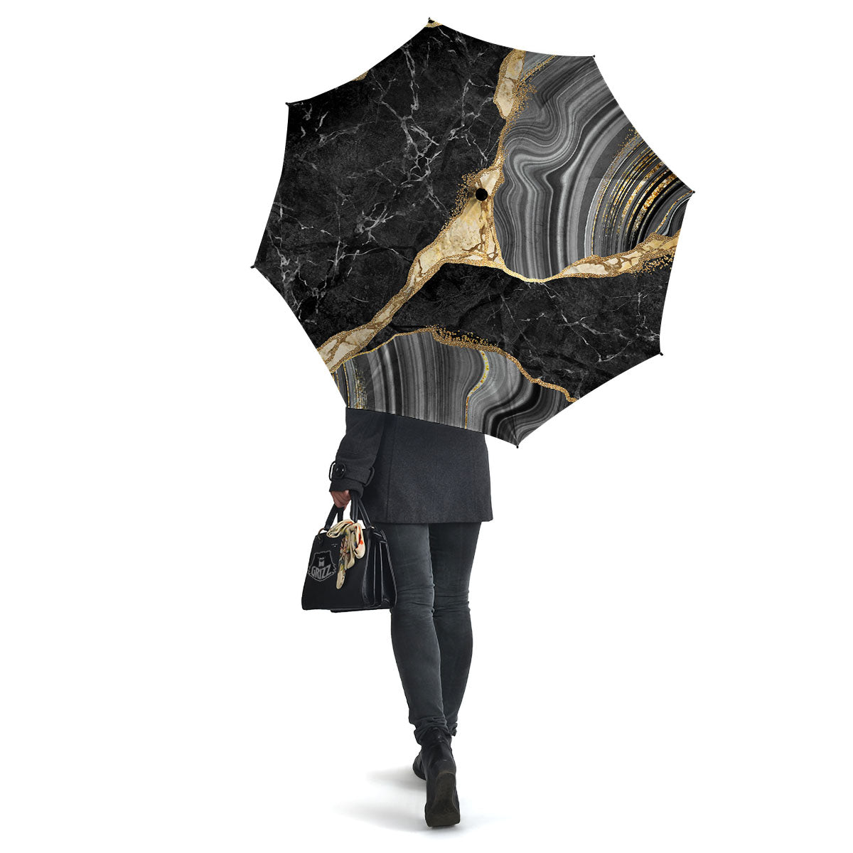 Marble Liquid Black Gold Print Umbrella-grizzshop