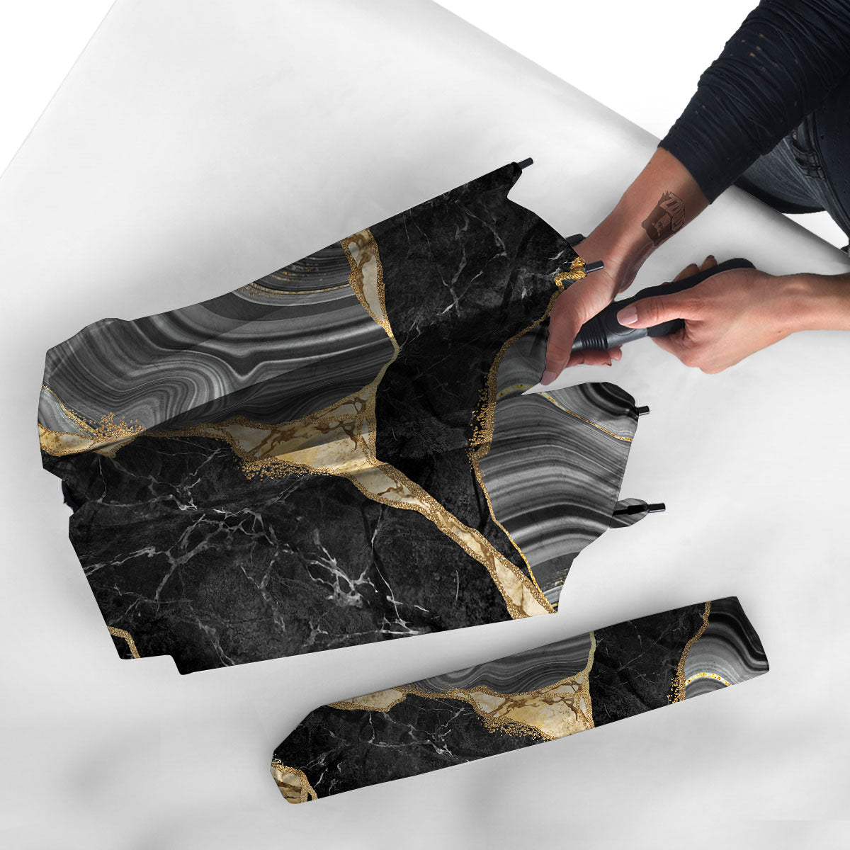 Marble Liquid Black Gold Print Umbrella-grizzshop