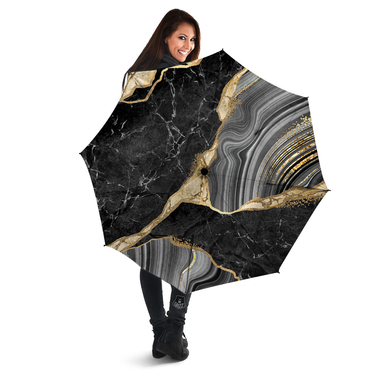 Marble Liquid Black Gold Print Umbrella-grizzshop