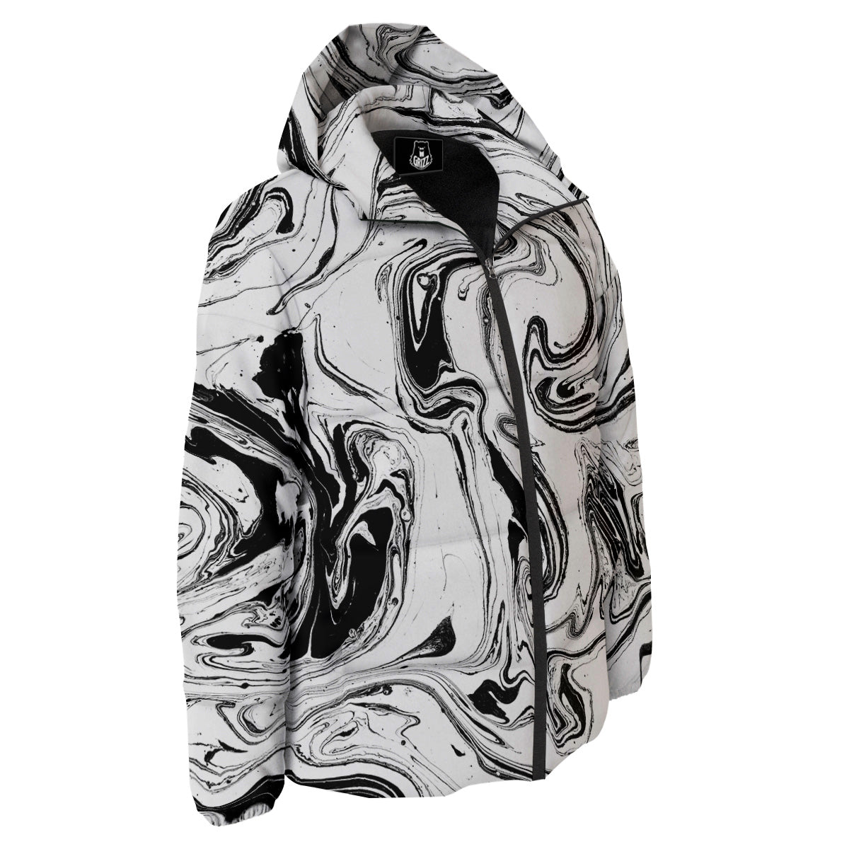 Marble Liquid Black White Print Down Jacket-grizzshop