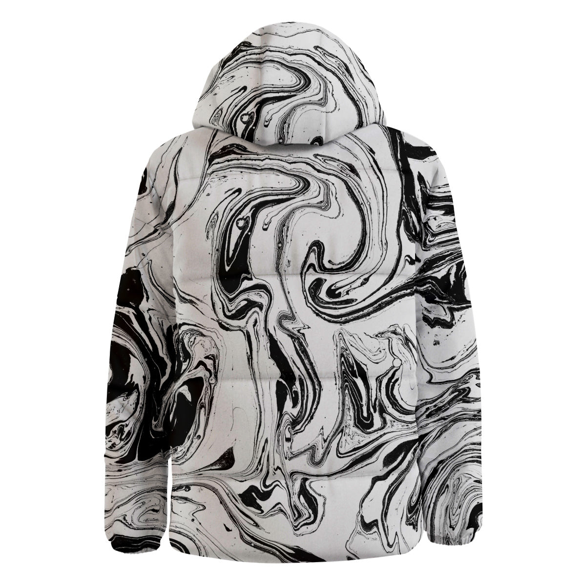 Marble Liquid Black White Print Down Jacket-grizzshop