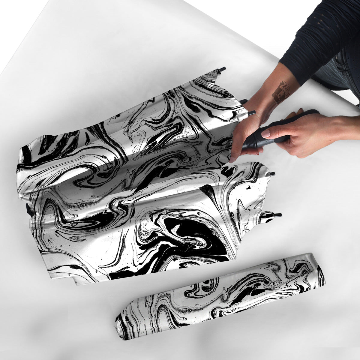 Marble Liquid Black White Print Umbrella-grizzshop