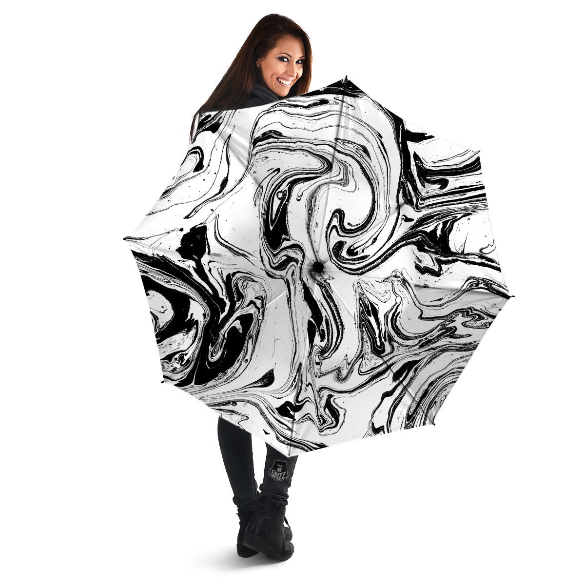 Marble Liquid Black White Print Umbrella-grizzshop