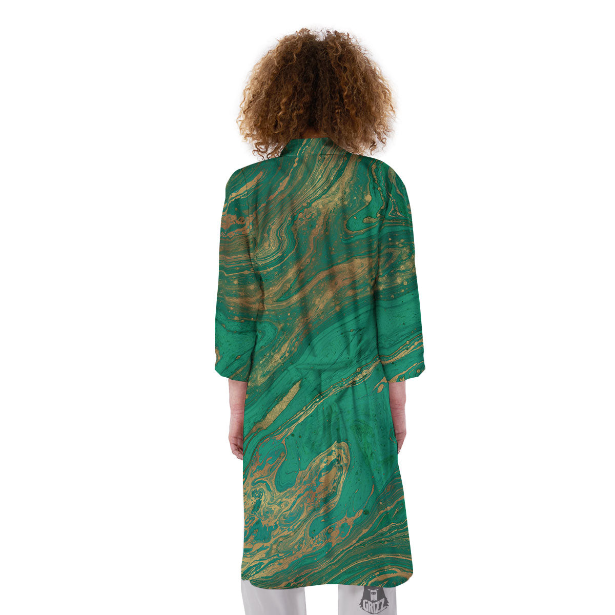Marble Liquid Green Gold Print Kimono-grizzshop