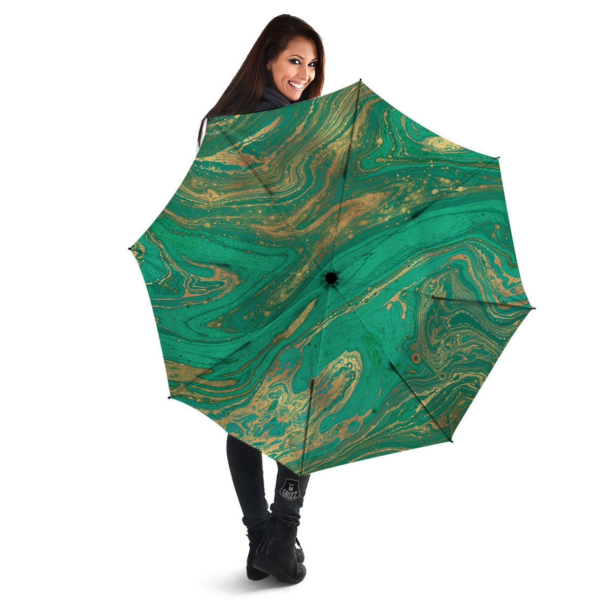 Marble Liquid Green Gold Print Umbrella-grizzshop