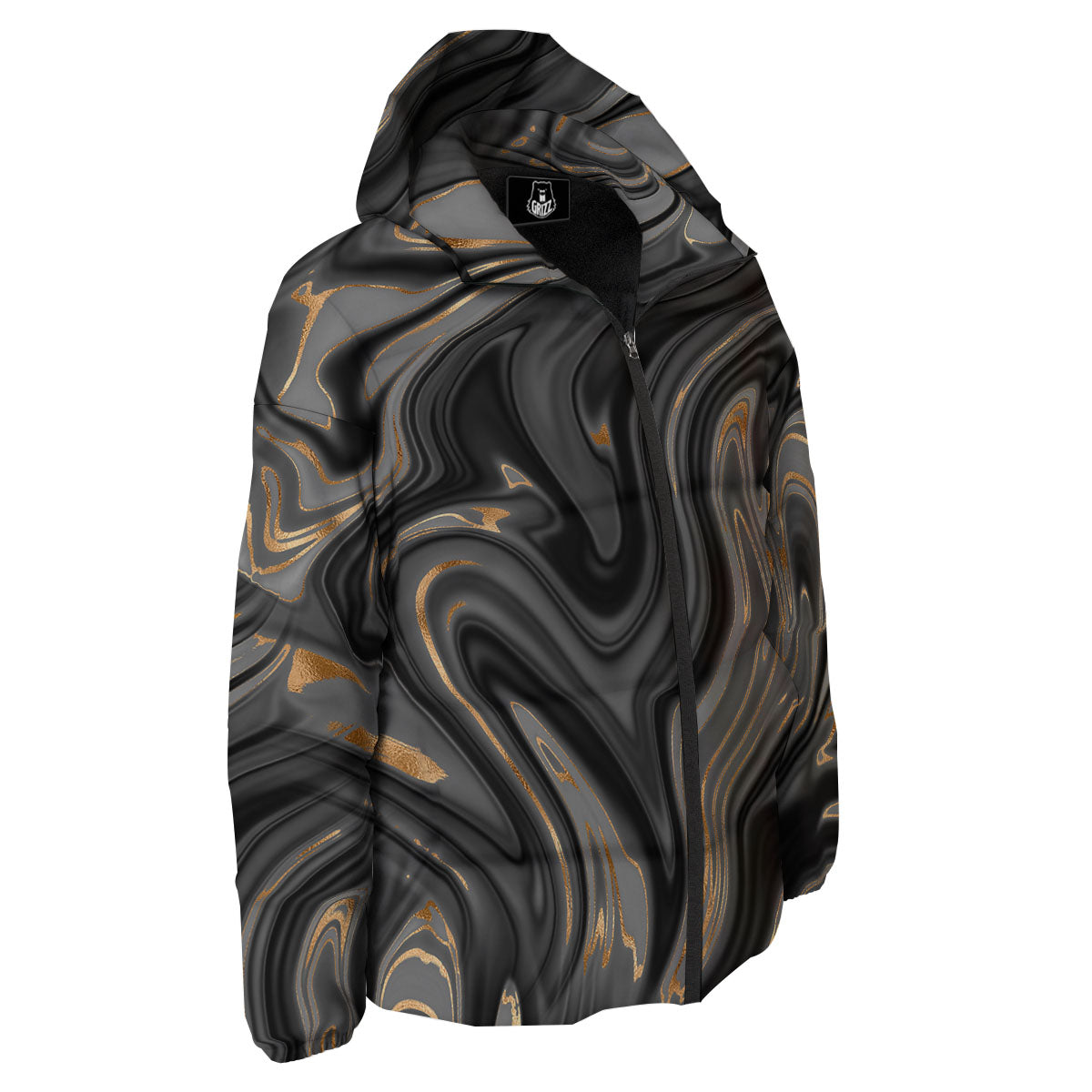 Marble Liquid Grey Gold Print Down Jacket-grizzshop