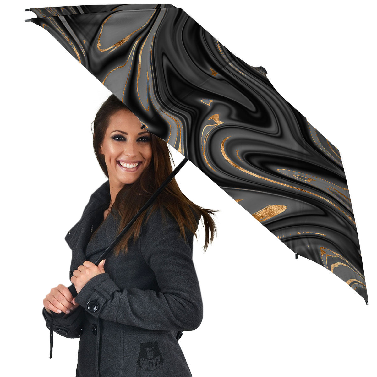 Marble Liquid Grey Gold Print Umbrella-grizzshop