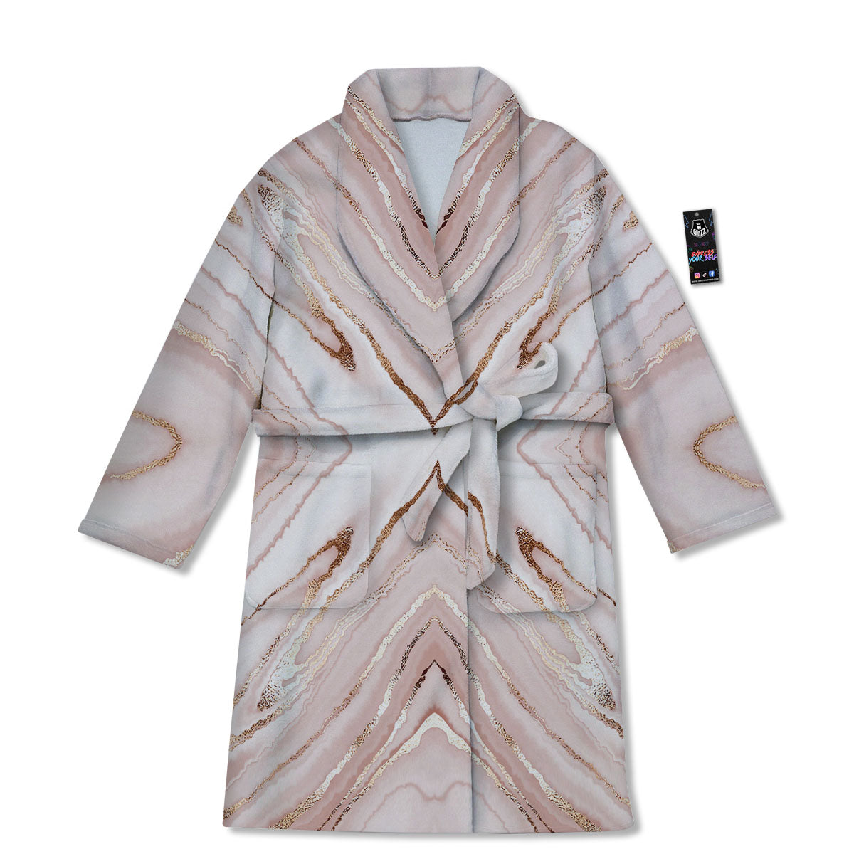 Marble Liquid Pink Gold Print Pattern Bathrobe-grizzshop