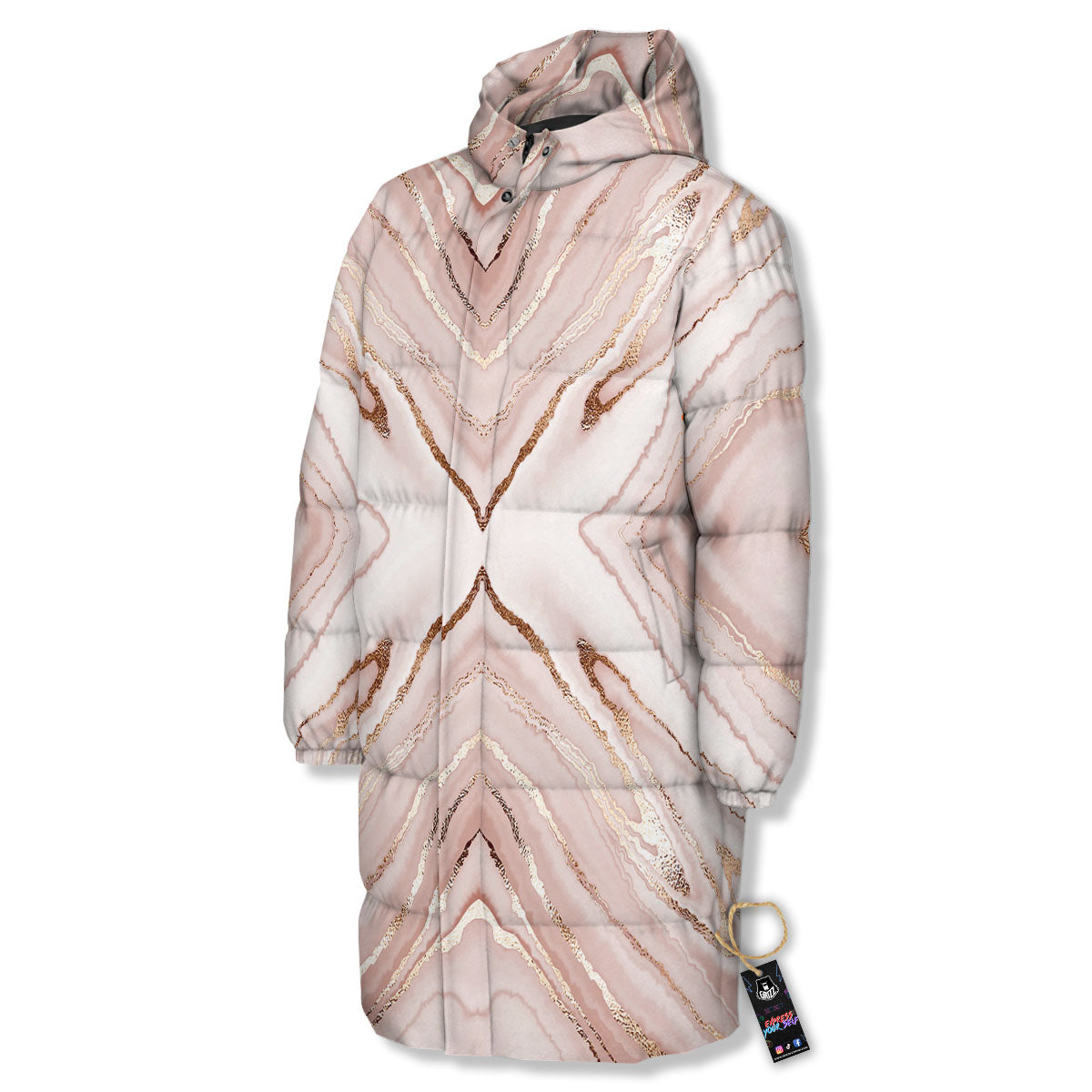 Marble Liquid Pink Gold Print Pattern Long Down Jacket-grizzshop