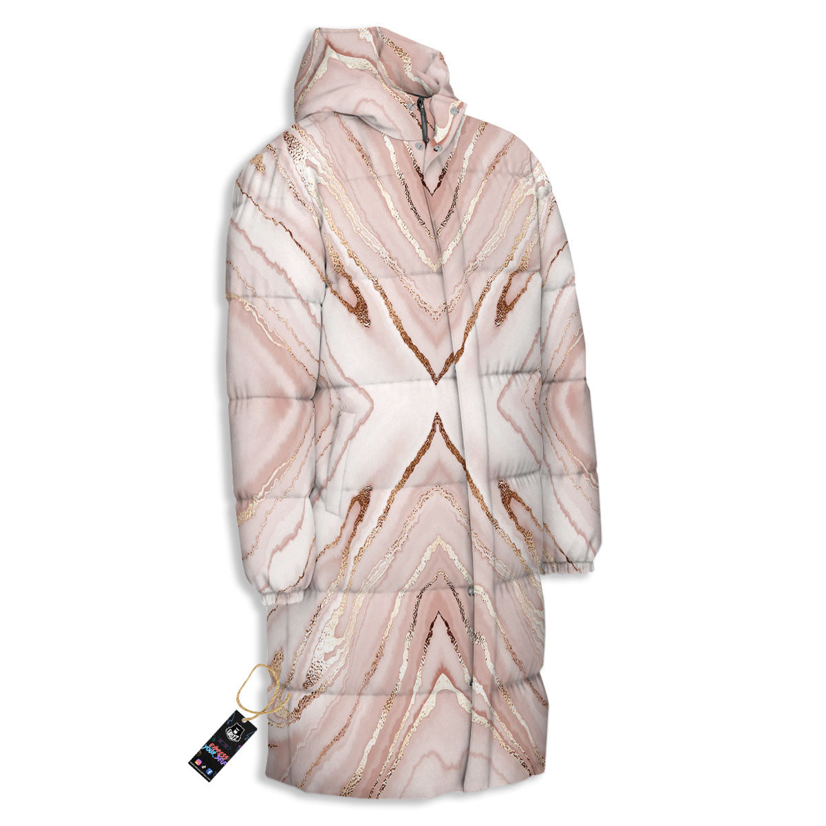 Marble Liquid Pink Gold Print Pattern Long Down Jacket-grizzshop