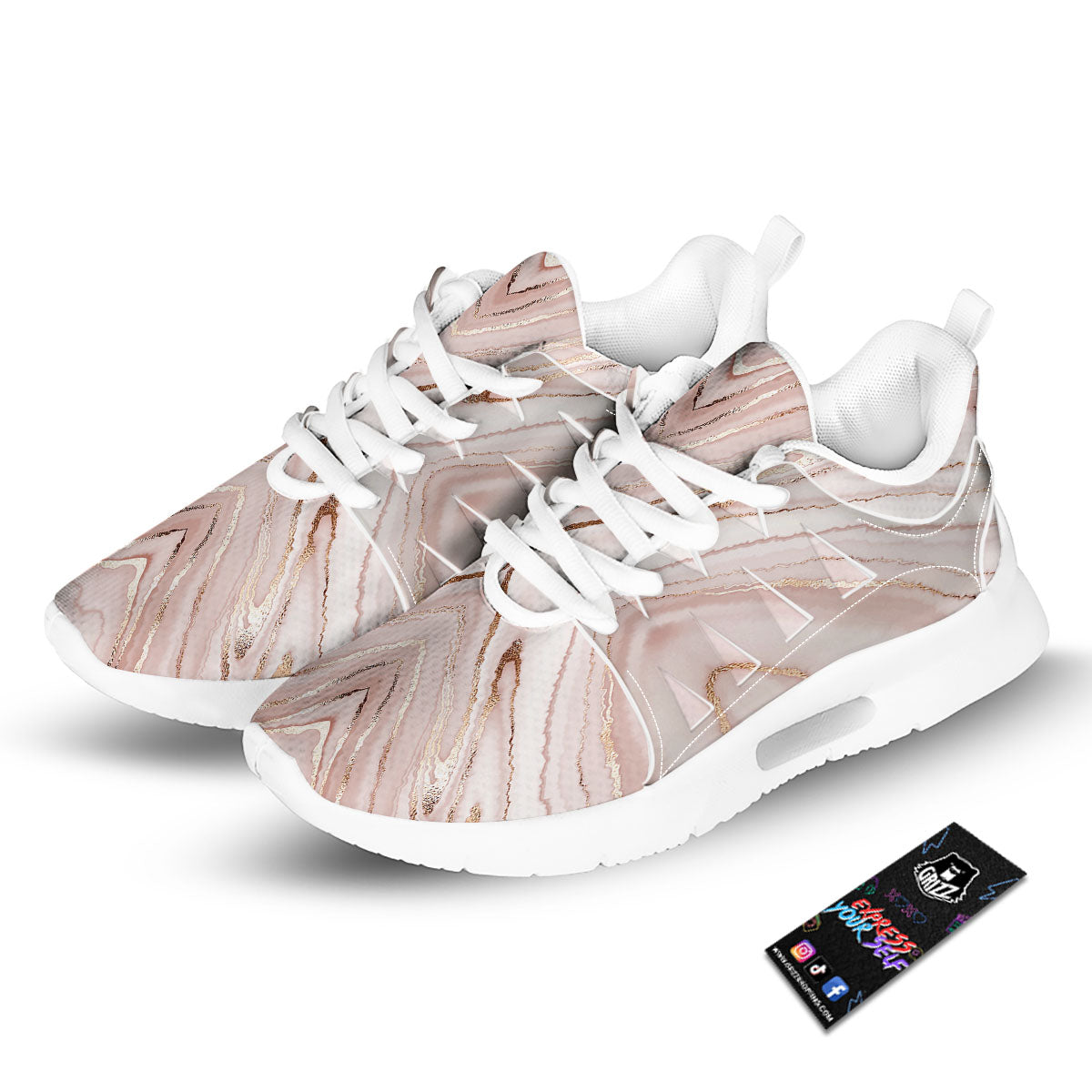 Marble Liquid Pink Gold Print Pattern Tennis Shoes-grizzshop