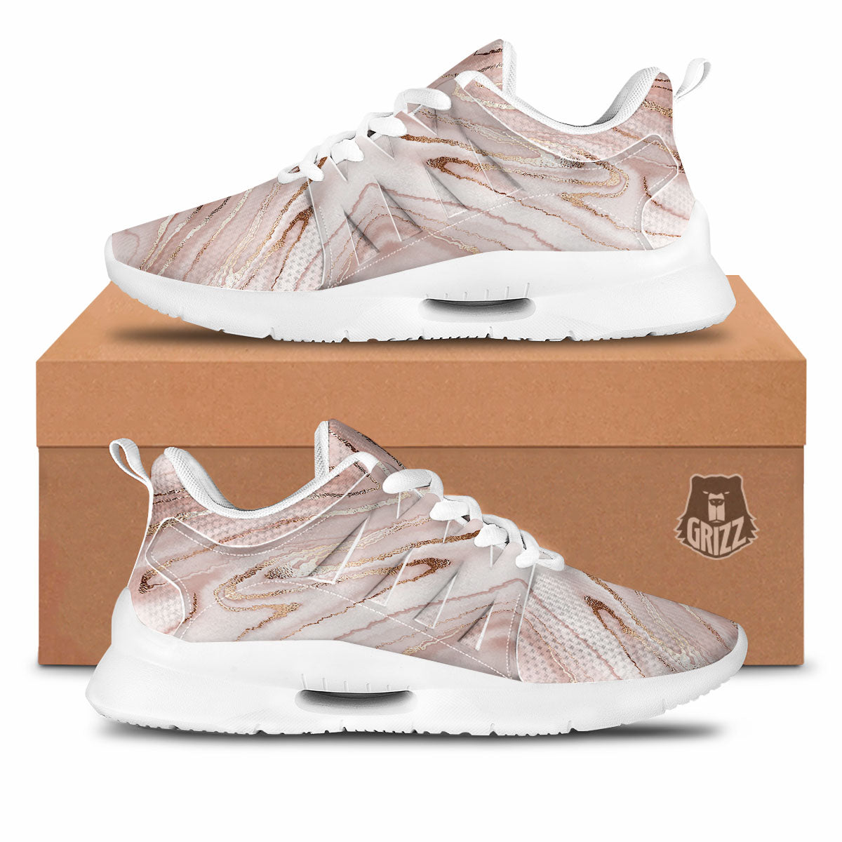 Marble Liquid Pink Gold Print Pattern Tennis Shoes-grizzshop