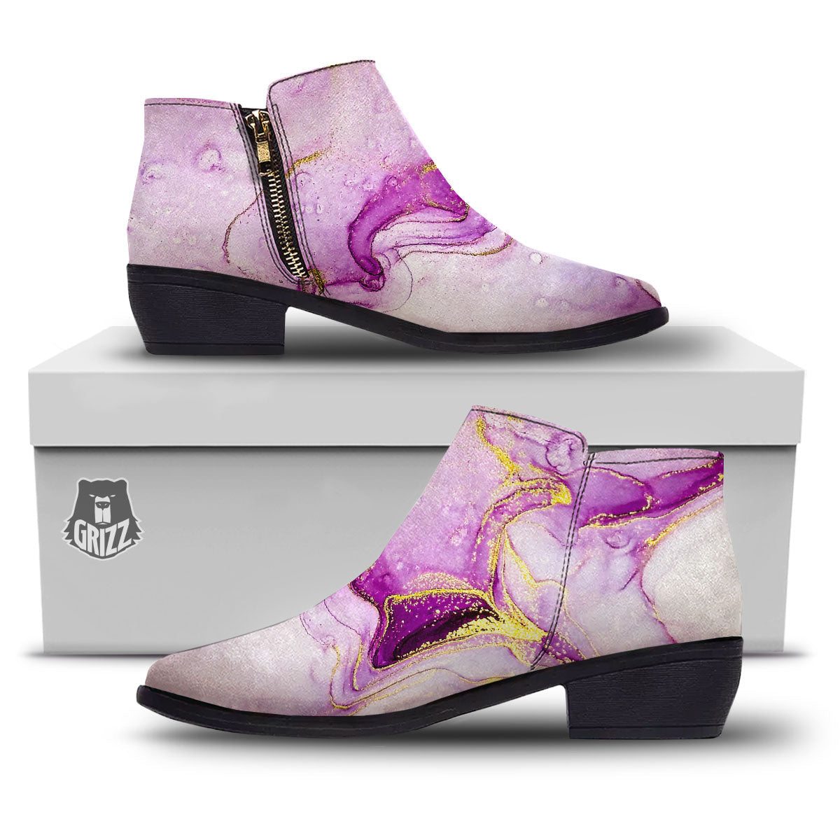 Marble Liquid Purple Print Pattern Ankle Boots-grizzshop