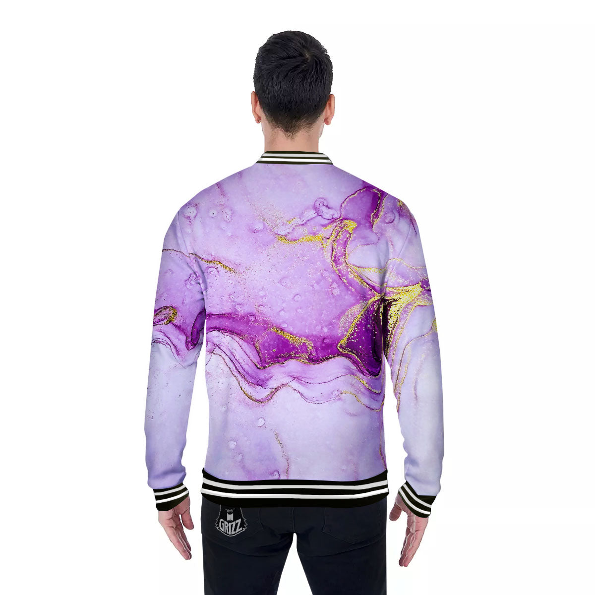 Marble Liquid Purple Print Pattern Baseball Jacket-grizzshop