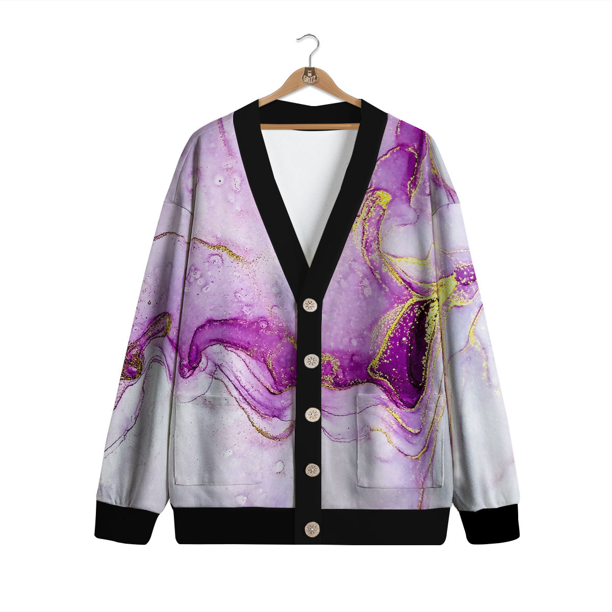 Marble Liquid Purple Print Pattern Cardigan-grizzshop