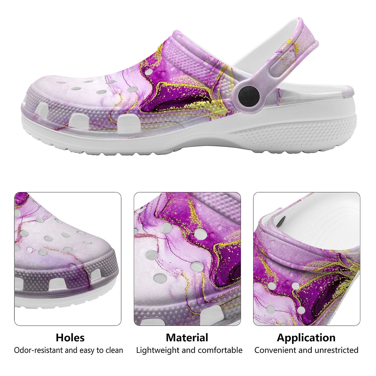 Marble Liquid Purple Print Pattern Clog-grizzshop