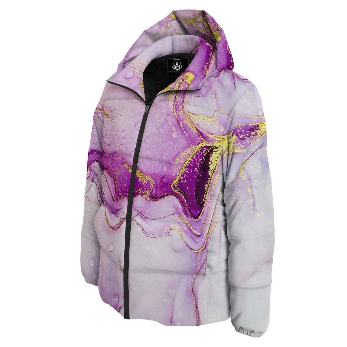 Marble Liquid Purple Print Pattern Down Jacket-grizzshop