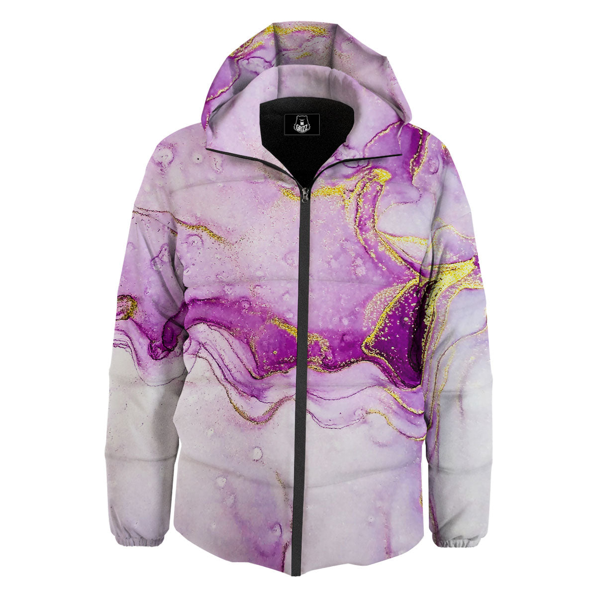 Marble Liquid Purple Print Pattern Down Jacket-grizzshop