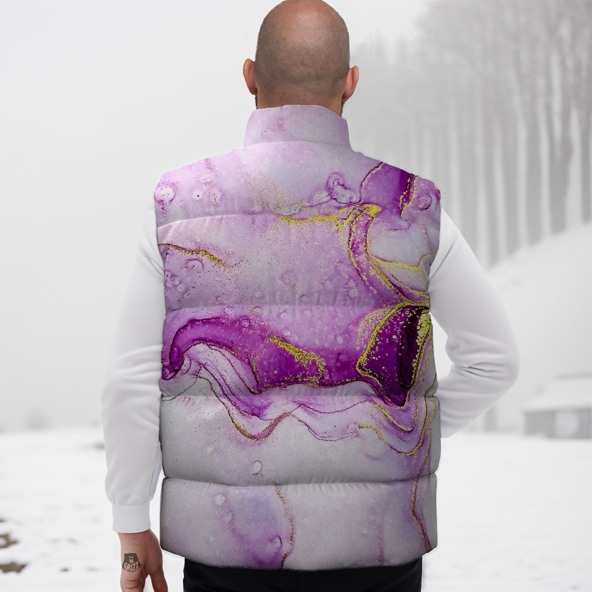 Marble Liquid Purple Print Pattern Down Vest-grizzshop