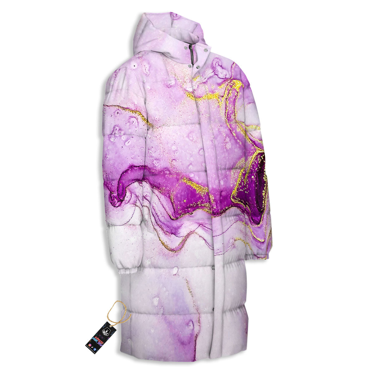 Marble Liquid Purple Print Pattern Long Down Jacket-grizzshop