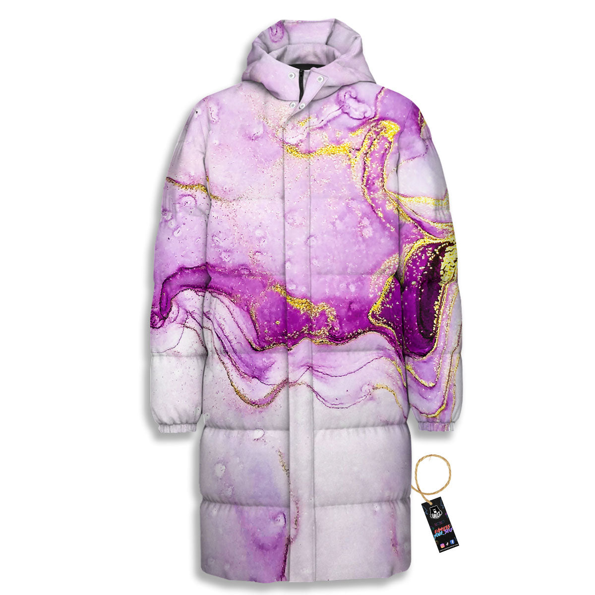 Marble Liquid Purple Print Pattern Long Down Jacket-grizzshop