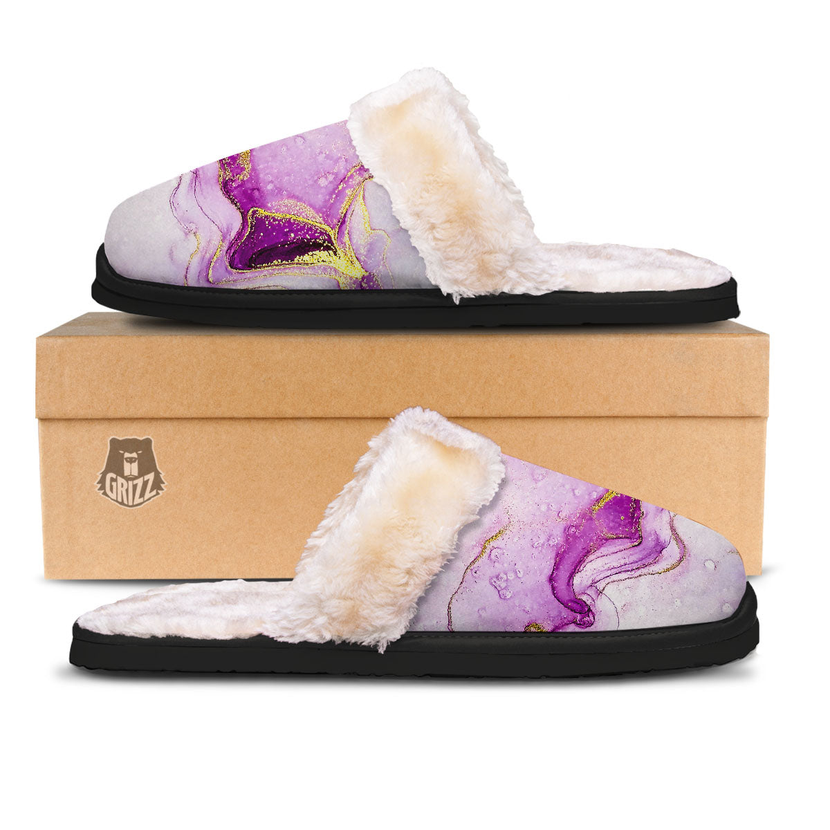 Marble Liquid Purple Print Pattern Slippers-grizzshop