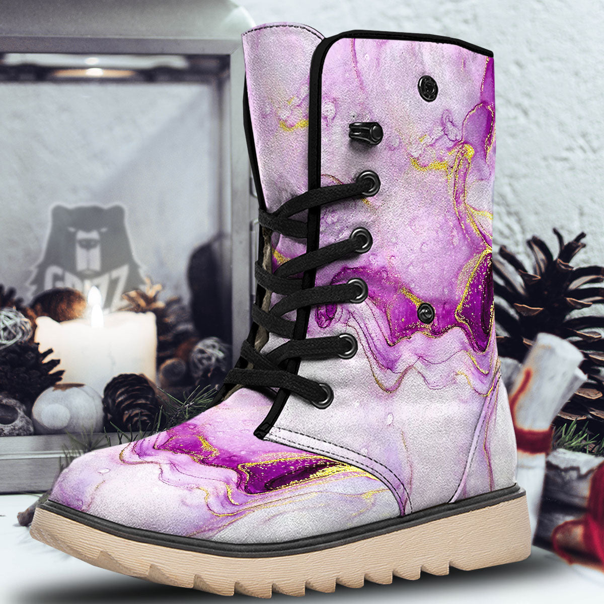 Marble Liquid Purple Print Pattern Snow Boots-grizzshop