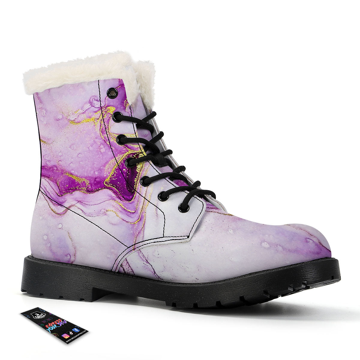 Marble Liquid Purple Print Pattern Winter Boots-grizzshop
