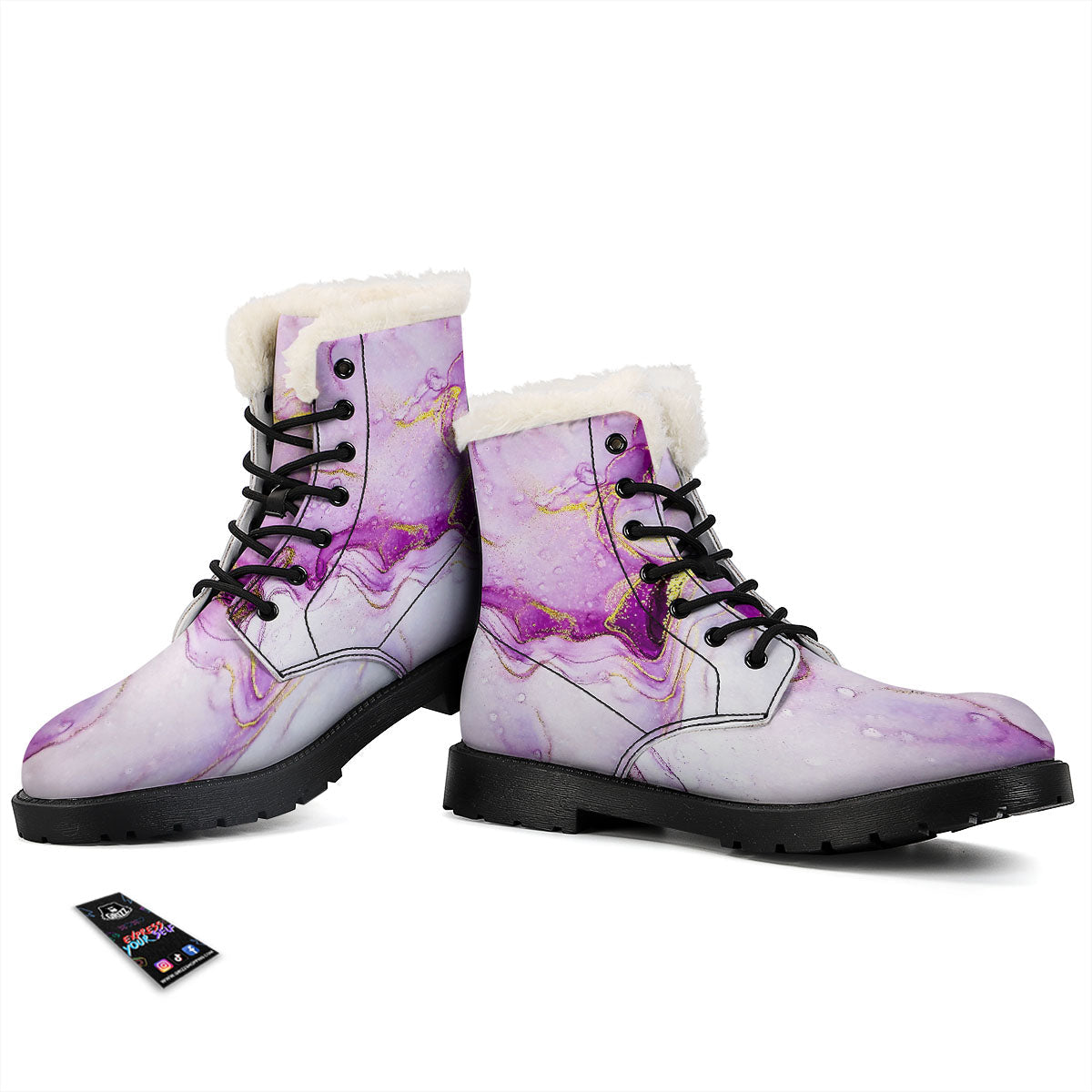 Marble Liquid Purple Print Pattern Winter Boots-grizzshop
