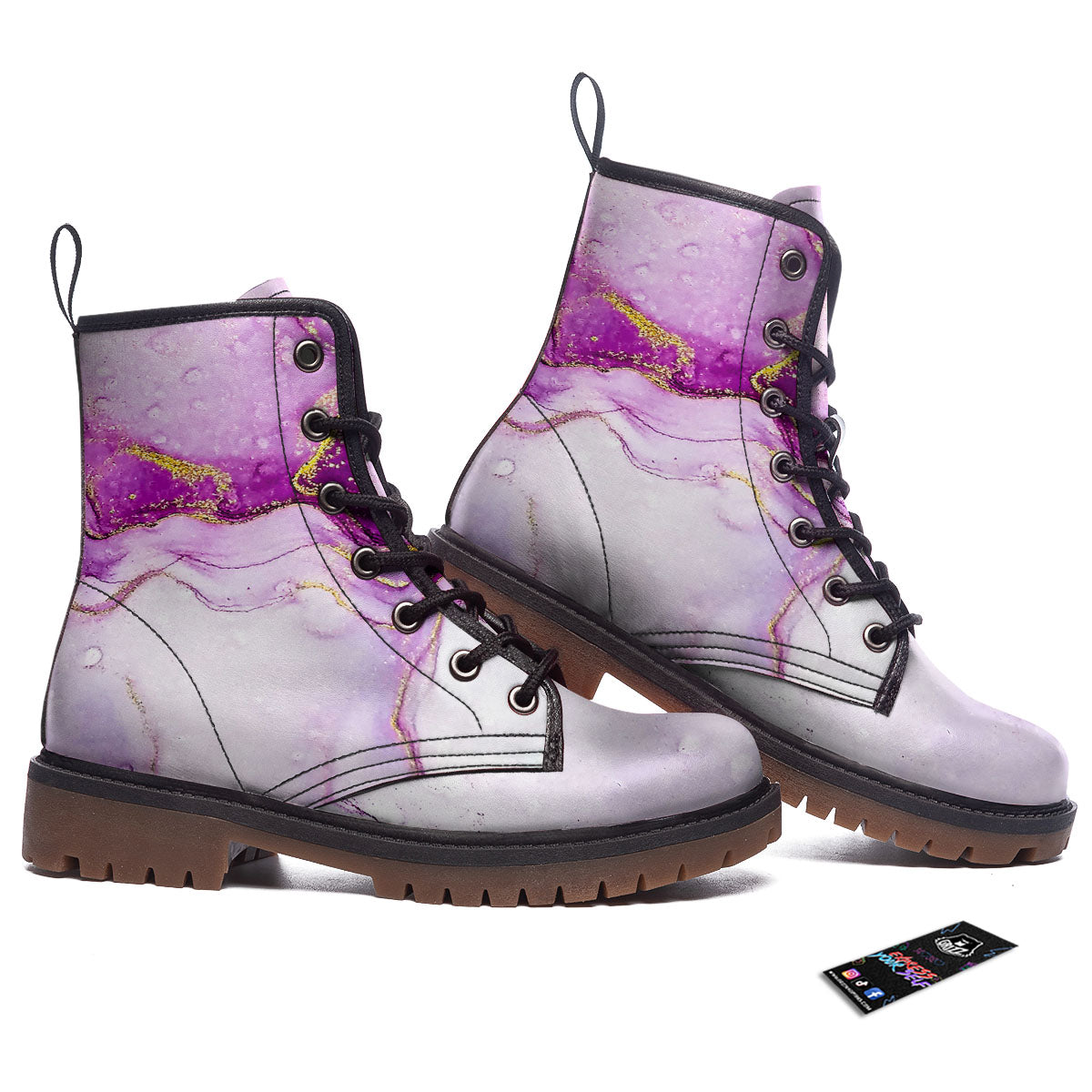 Marble Liquid Purple Print Pattern Work Boots-grizzshop