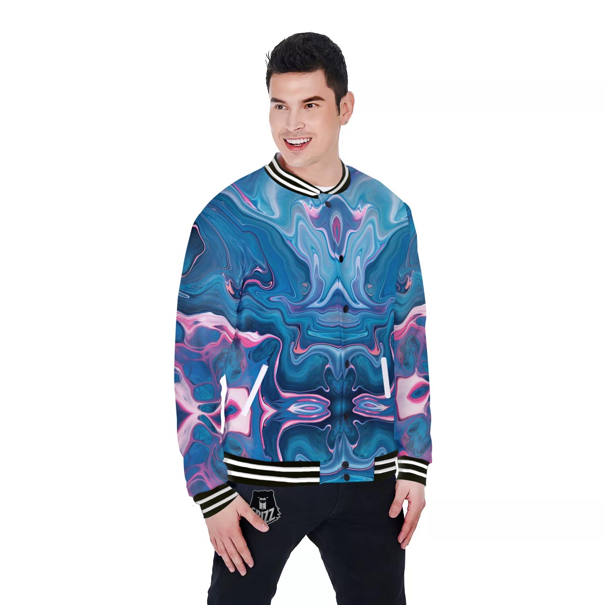 Marble Liquid Teal Pink Print Pattern Baseball Jacket-grizzshop