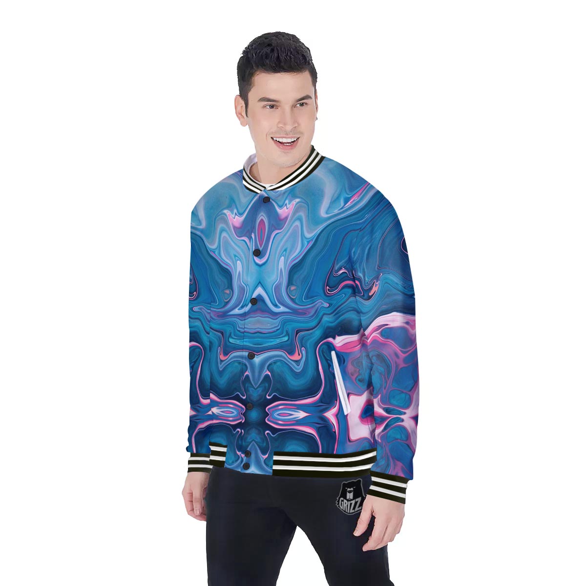 Marble Liquid Teal Pink Print Pattern Baseball Jacket-grizzshop