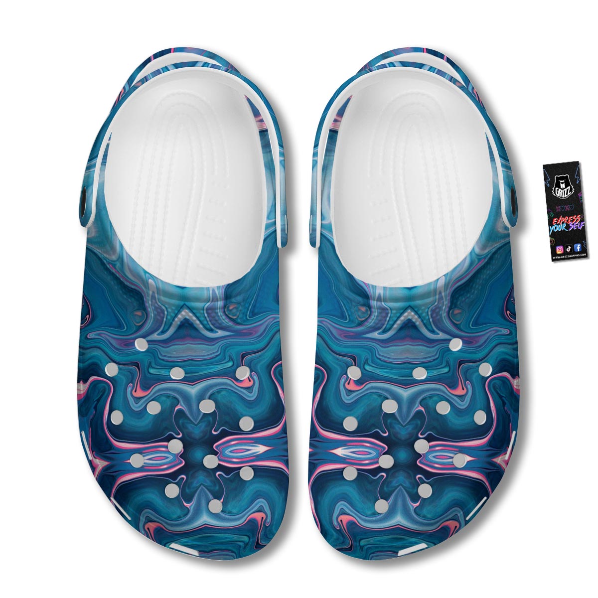 Marble Liquid Teal Pink Print Pattern Clog-grizzshop