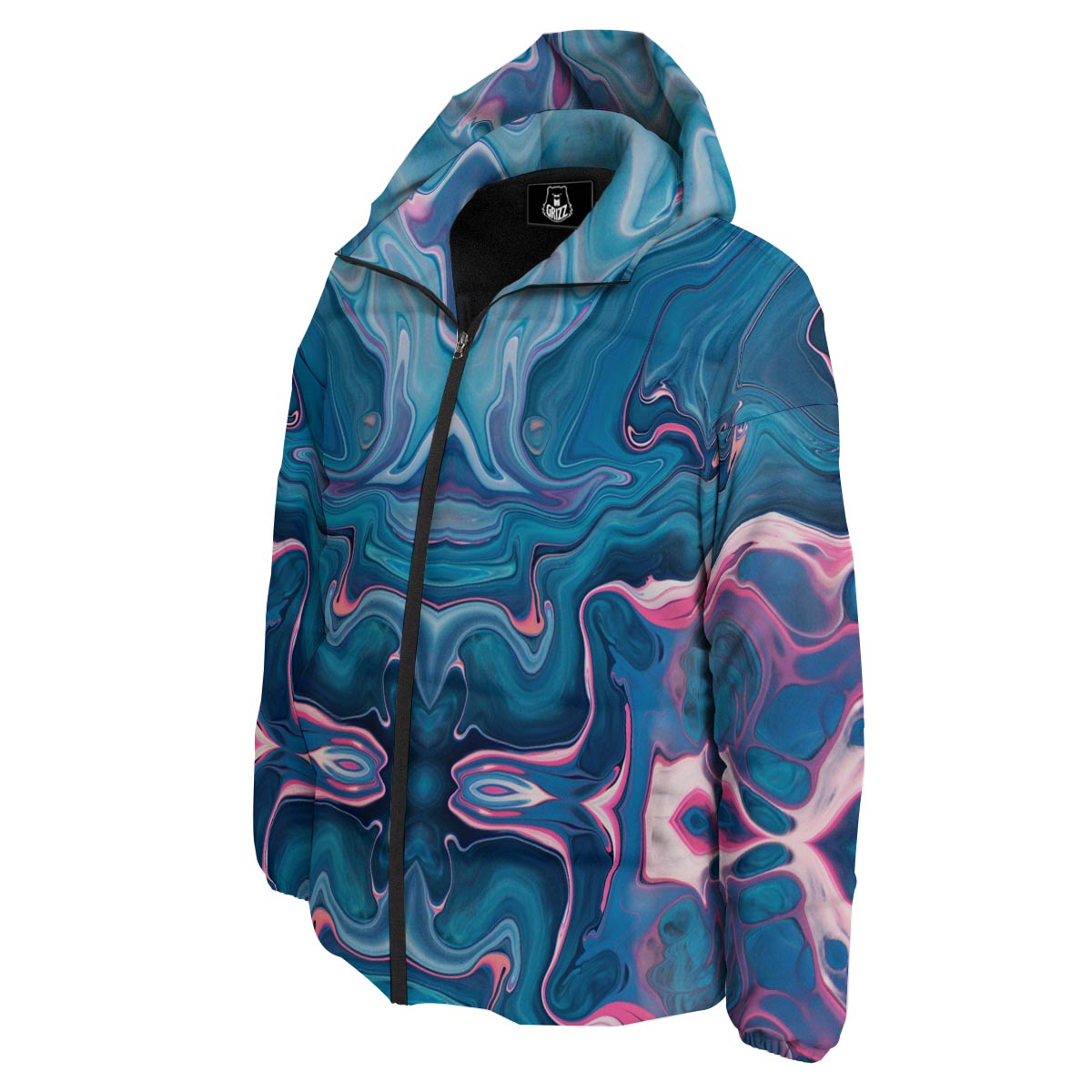 Marble Liquid Teal Pink Print Pattern Down Jacket-grizzshop