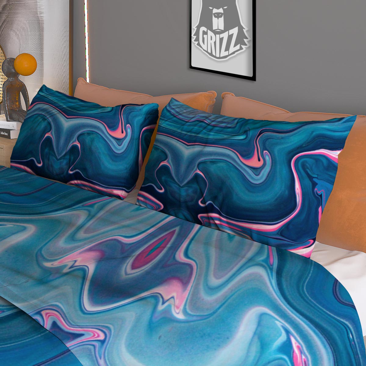 Marble Liquid Teal Pink Print Pattern Duvet Cover Bedding Set