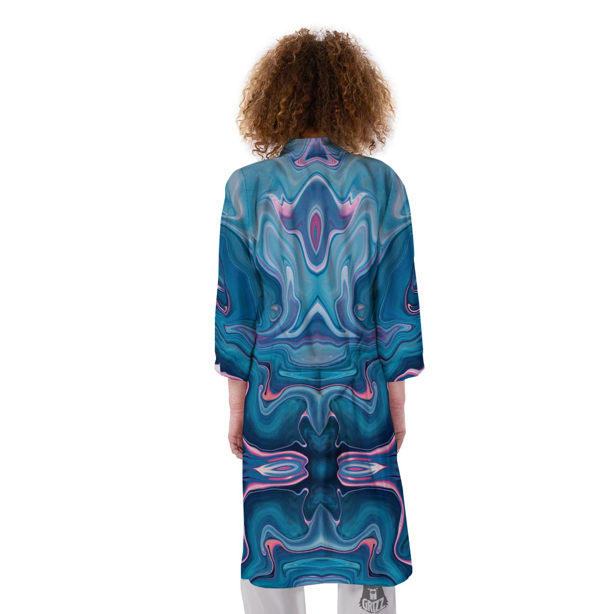 Marble Liquid Teal Pink Print Pattern Kimono-grizzshop