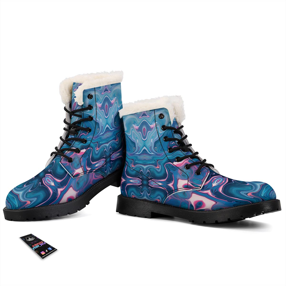 Marble Liquid Teal Pink Print Pattern Winter Boots-grizzshop