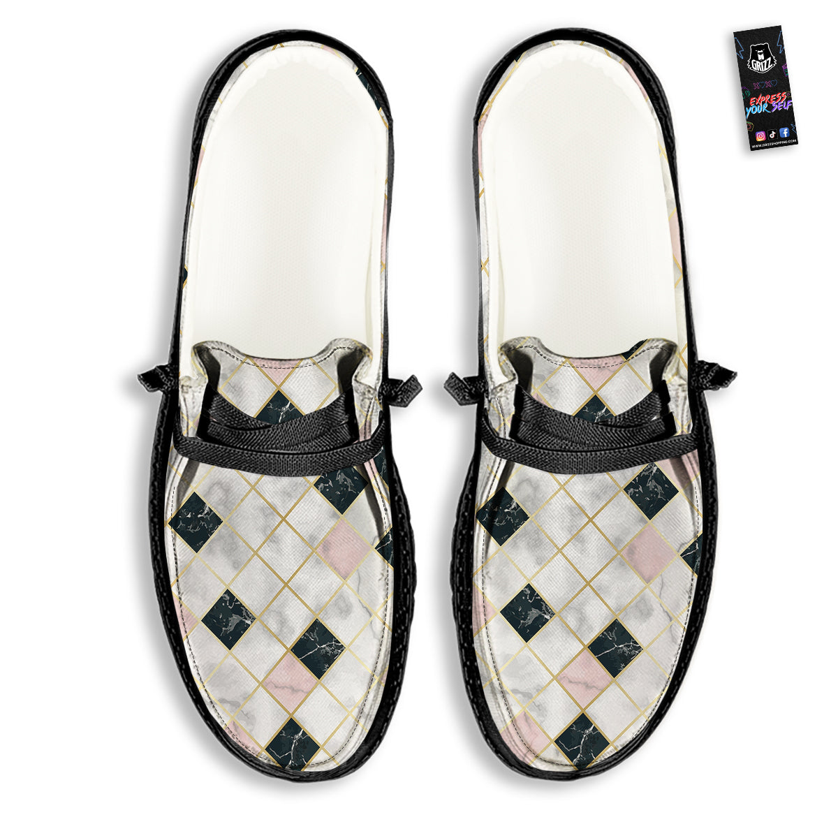 Marble Luxury Geometric Print Black Loafers-grizzshop