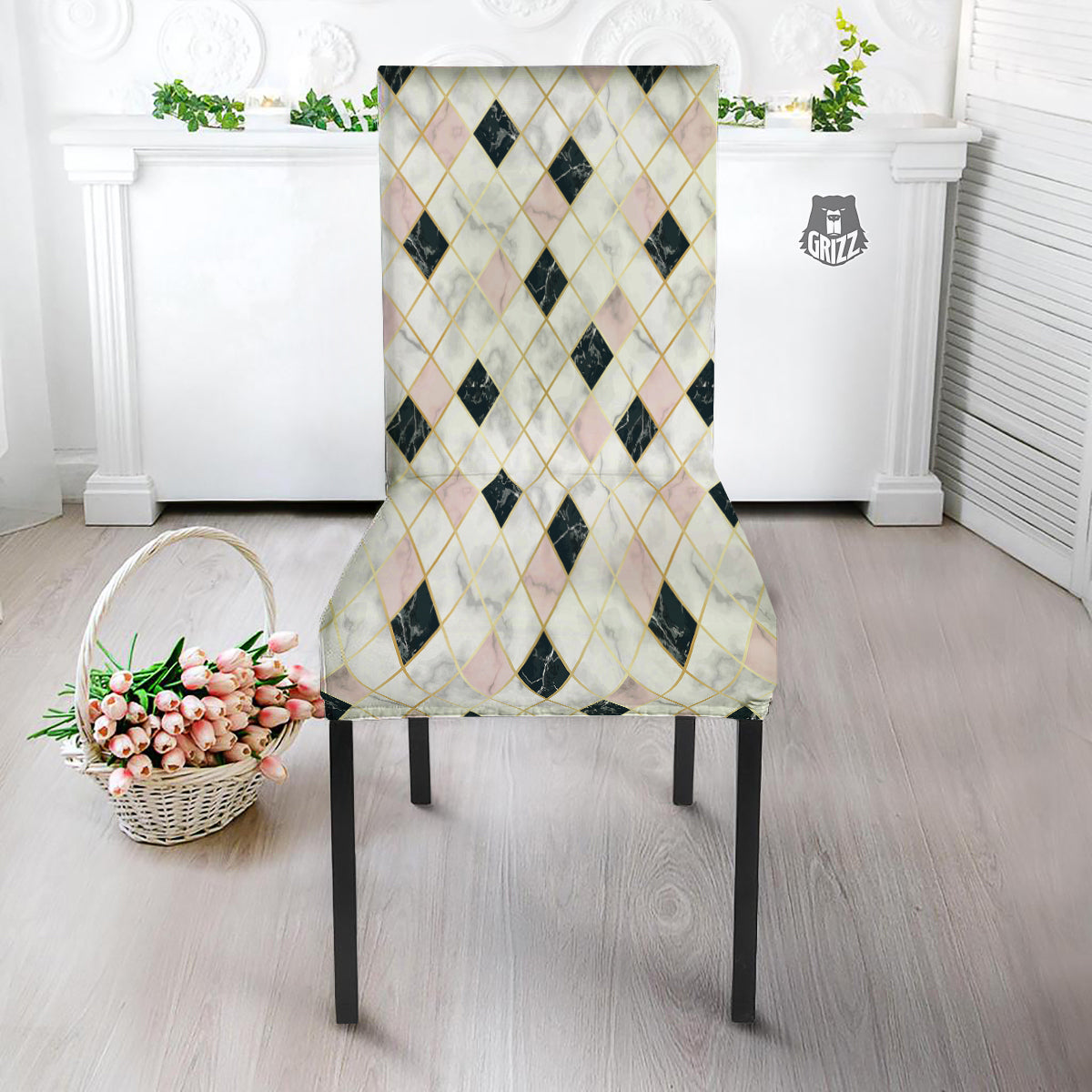 Marble Luxury Geometric Print Dining Chair Slipcover-grizzshop