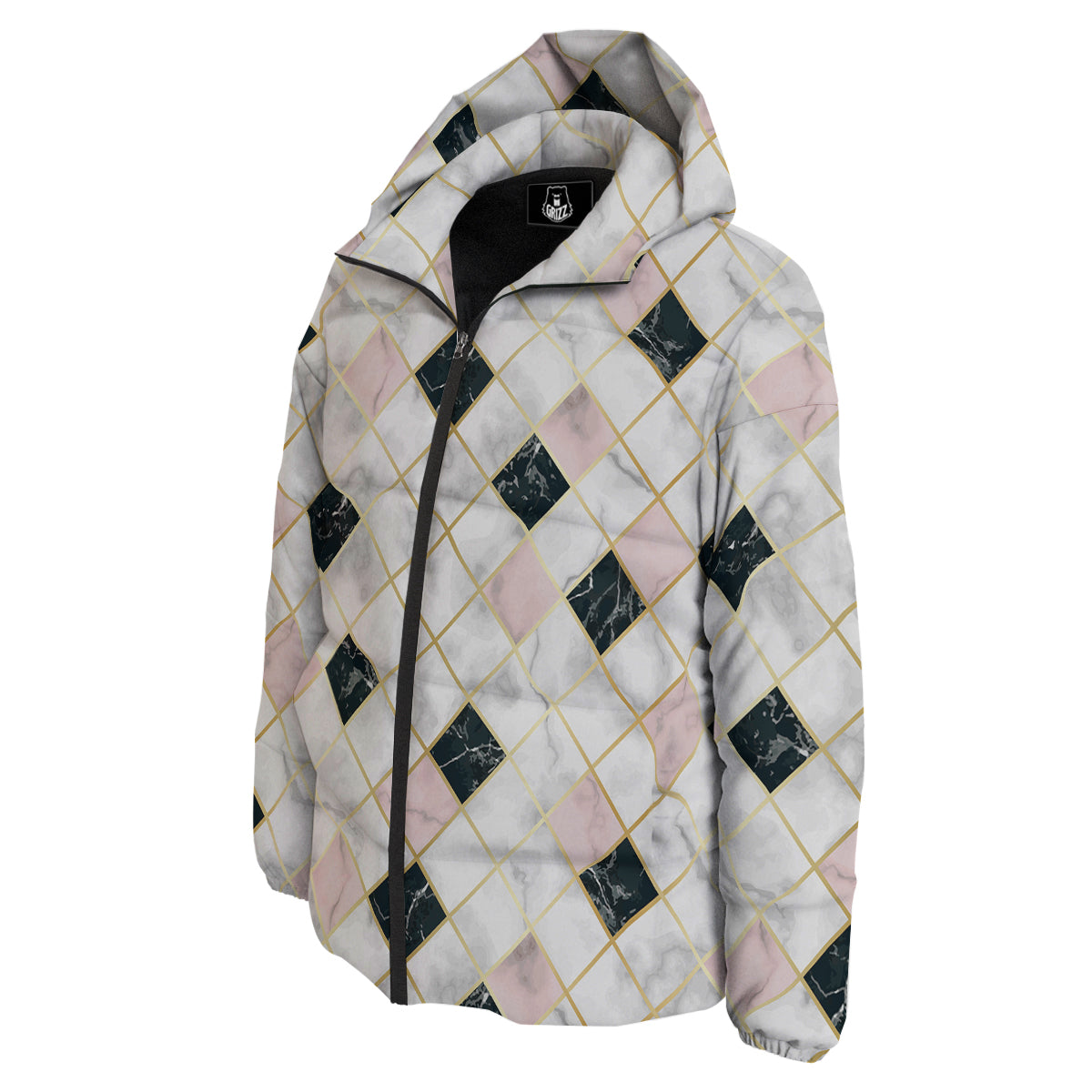 Marble Luxury Geometric Print Down Jacket-grizzshop
