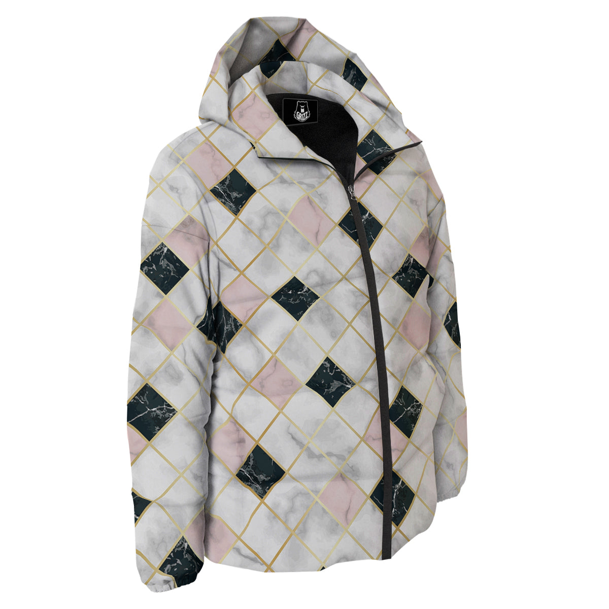 Marble Luxury Geometric Print Down Jacket-grizzshop